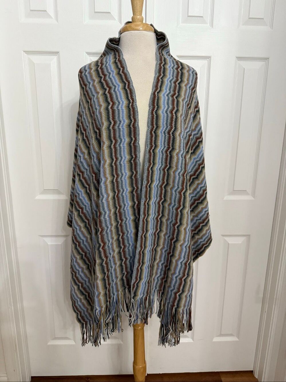 Missoni Oversized Multicolor Chevron Knit Wool Blend Fringe Shawl Scarf One Size